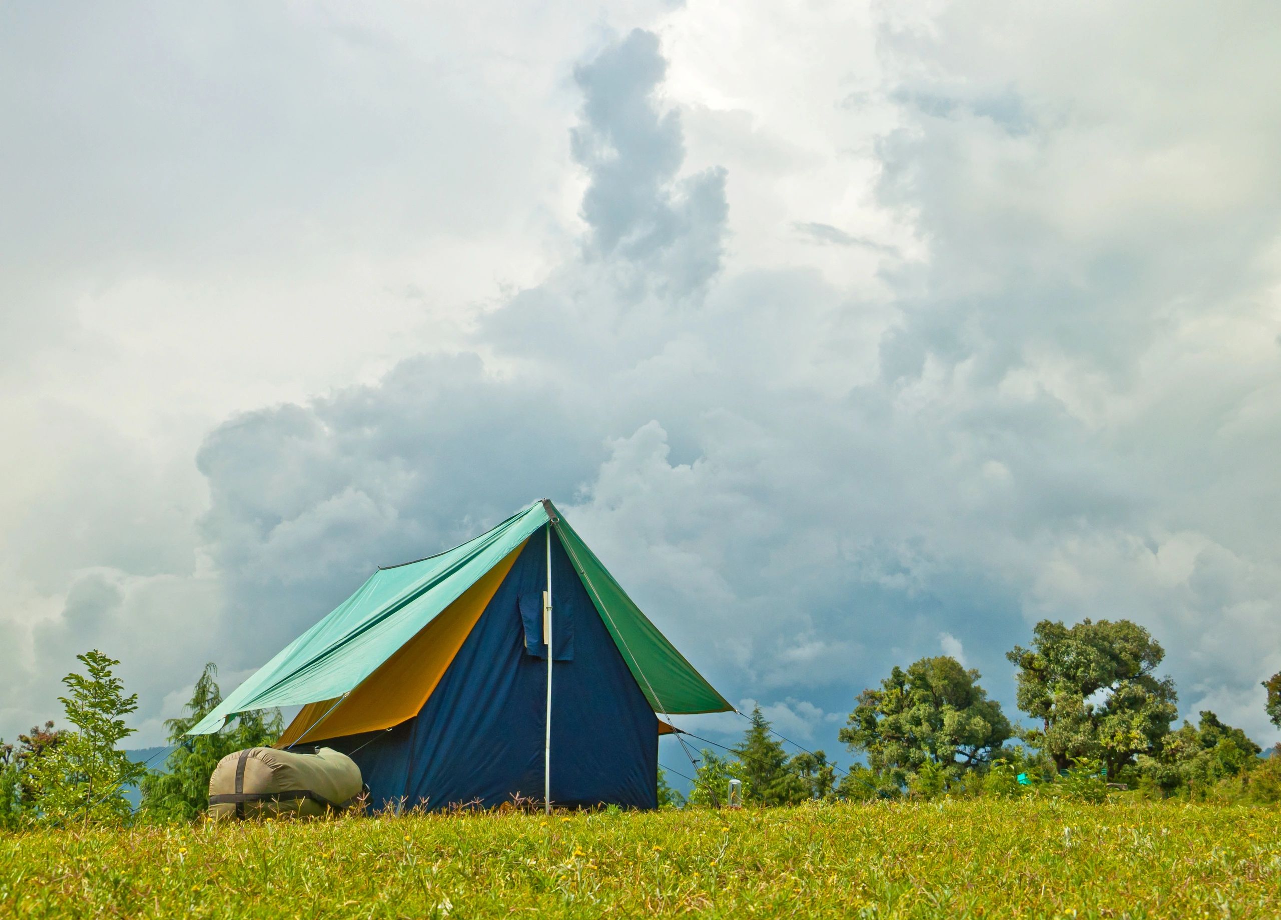 Camping tent stay setup in a natural outdoor setting